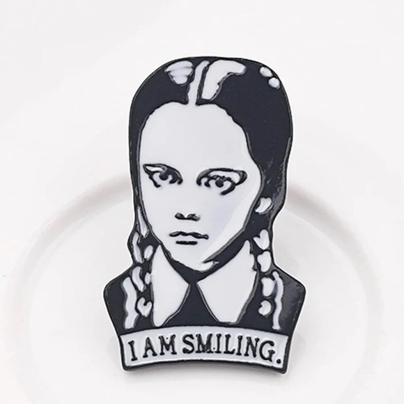 Jewelry - Black and White Wednesday Addams Enamel Pin
I Am Smiling Goth Brooch